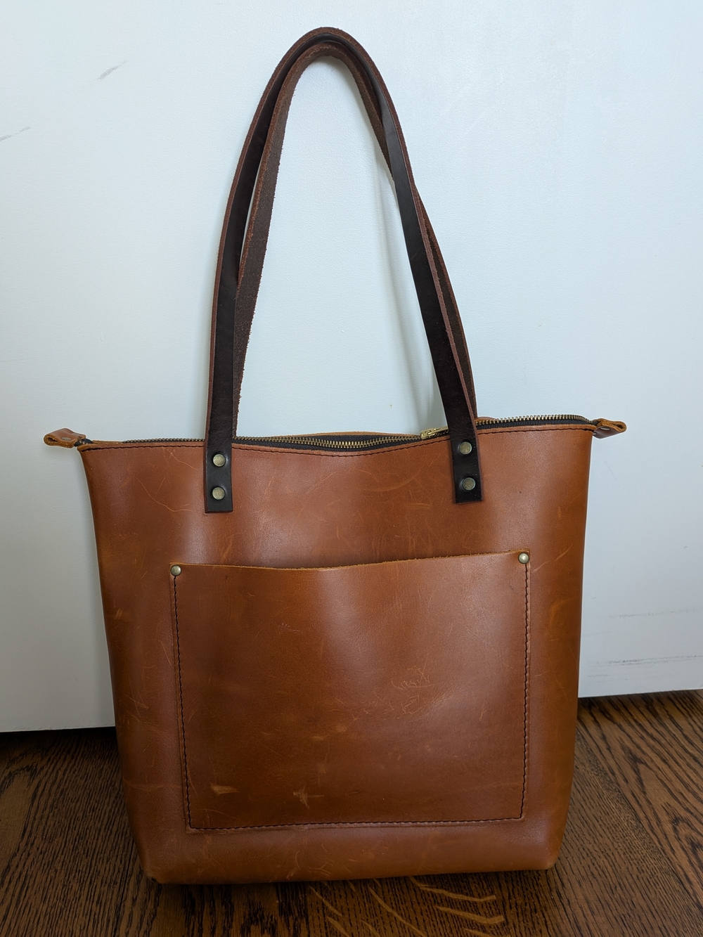 Portland Leather Honey Medium Leather Tote Bag with Front Pocket